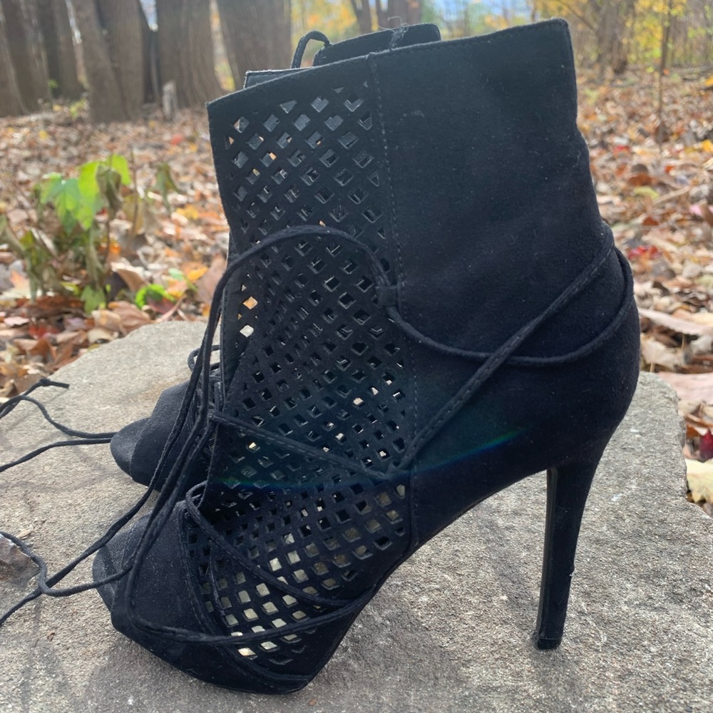 Guess Ankle Boots high heels Black Size 6 US 37 EU Lace Up open toes